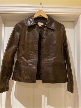 J. Crew Brown Leather Jacket Heritage Boxy Minimalist 90s Transitional 8